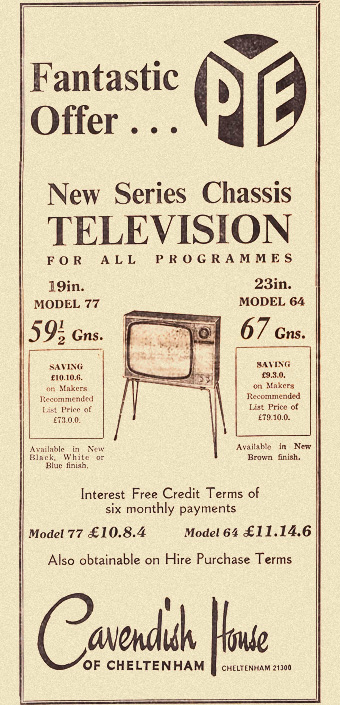 1960s newspaper ad for pye tvs