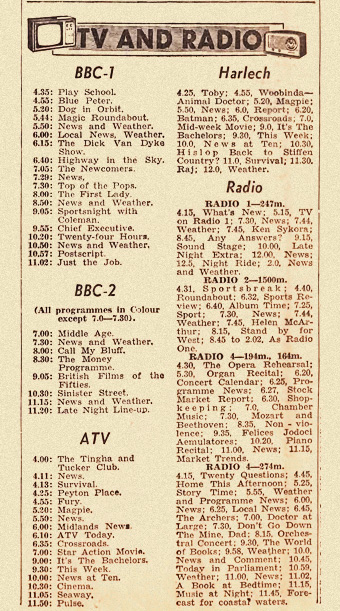 1960s newspaper tv and radio listings