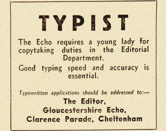 1960s newspaper ad for typist job